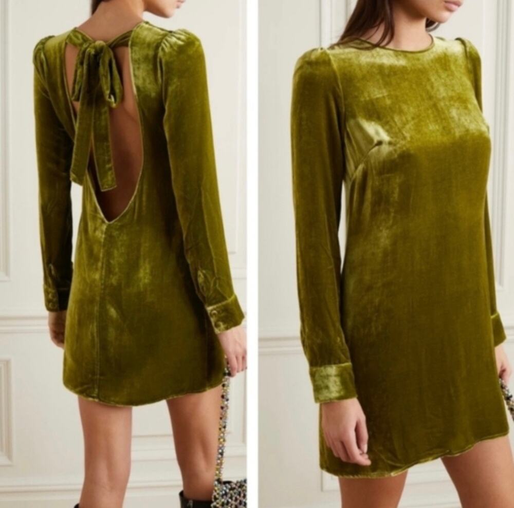 Reformation Net Sustain Kyra Open-Back Velvet Mini Dress Size 6